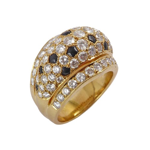 Diamond and onyx stepped bombe ring by Cartier, Paris, panthere style, testing as 18ct gold,